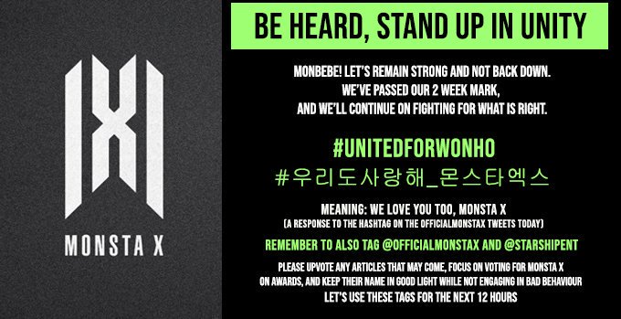 2019111712am KST onwards29th Hashtags @OfficialMonstaX  @STARSHIPent  #UnitedForWonho #우리도사랑해_몬스타엑스