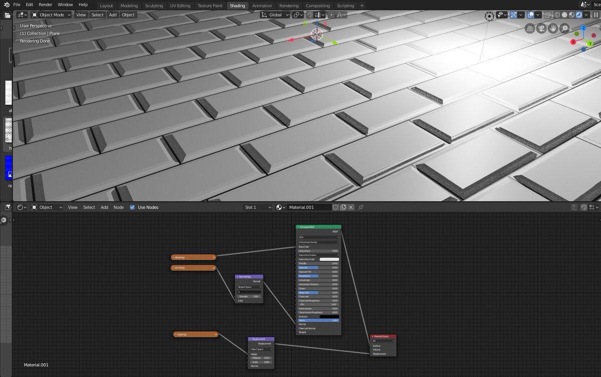 Quick Metro Tile material
Geometry &amp; baking done in Houdini, just an openGL render with a const shader, all color data computed in SOP :)
Shader test in Blender (Cycles Exp, GPU) !

#blender #houdini #cycles #gpu #material #rendering #sidefx #nodal #procedural #screenshotsaturday