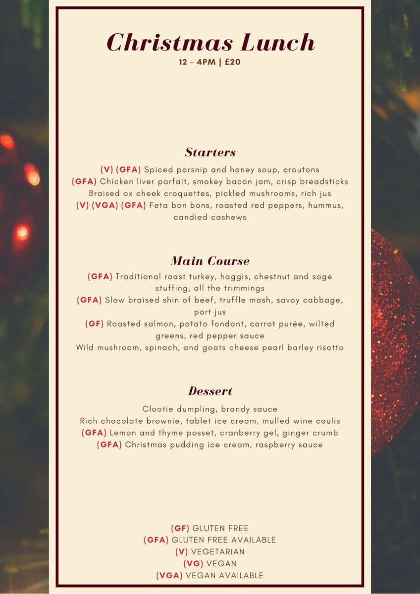 WesternBaths's tweet photo. Have a look at our Christmas Lunch and Dinner menus and book before December 1st to receive a complimentary bottle of Prosecco! (tables of 6 or more) ππ₯π΄ππ
Call 0141 334 7783 to reserve #westernbaths #christmasmenu https://t.co/5aVTHdWYMC