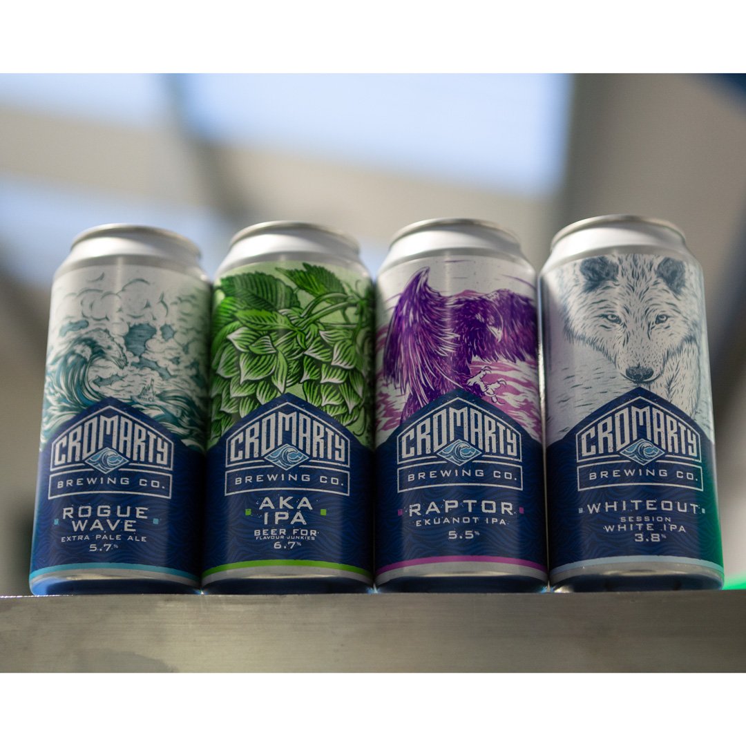 And just like that here they are 😍..... our NEW can range. Oh and if you go to our online shop you can buy yourself some of the first cans of Whiteout, AKA IPA and Raptor👍#canitbetrue #yaaas #cromartybrewingco