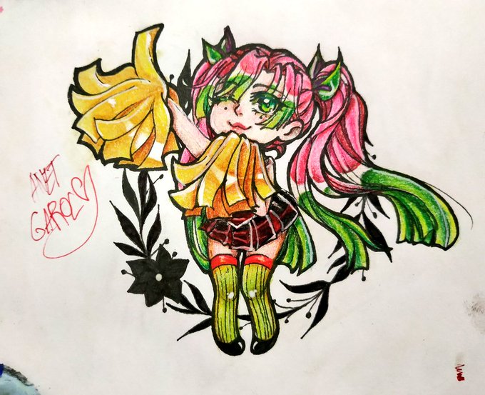 Anet GarolさんがTwitterに投稿した甘露寺蜜璃(鬼滅の刃)のイラスト。