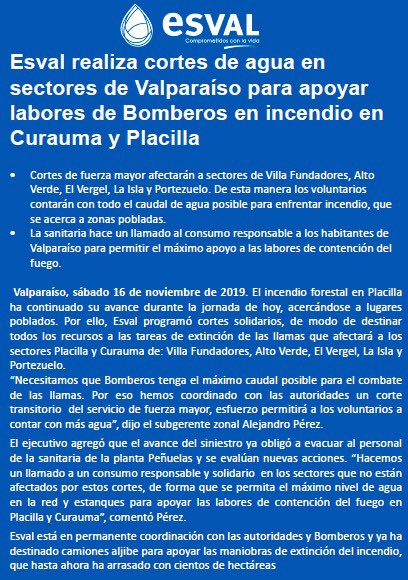 sitiodelsuceso's tweet photo. AHORA: Esval anuncia corte de agua en algunos sectores de la parte alta de Valparaíso para apoyar labores de los equipos de emergencia https://t.co/HiE9VNgmKk