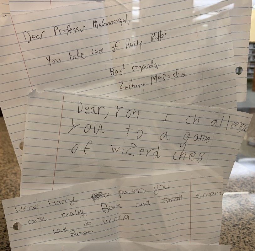brklib's tweet photo. At last Sunday’s #Hogwarts at the Library, kids had a chance to write letters to their favorite characters. Here are some of our favorites, with more on display at the Brookline Village Library. Note: We would also like to know where Malfoy has his hair styled. Keep us posted. 😉 https://t.co/z1ZlBJwPVu