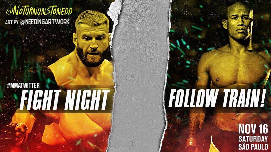 #UFCSaoPaulo FIGHT NIGHT FOLLOW TRAIN!!π₯π―
1. RETWEET & LIKE this Post.
2. Follow all MMA fans that RT/Like.
3. Drop your fight predictions in the thread.
4. Watch your following grow & connect with new fans!π
#UFC #MMATwitter #FightNightFollowTrain
Art by: @needingartwork