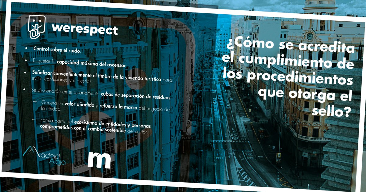 Apostamos por que las #VUT sean una opción más para quienes nos visitan siempre respetando la convivencia con los vecinos. Por ello, desde Madrid Aloja estamos comprometidos con el sello <a href="/WeRespect__/">WeRespect</a> ow.ly/sxPG30pTDMM