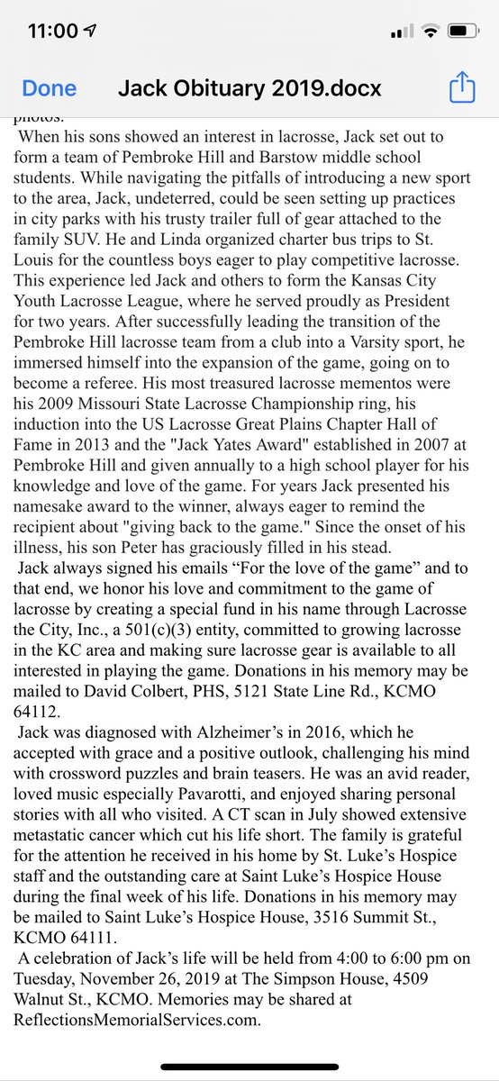 In memory of one of our founding fathers in KC lacrosse, Jack Yates. The seeds he planted are still growing today. Give back. #growthegame.  reflectionsmemorialservices.com/obituaries/Joh…
