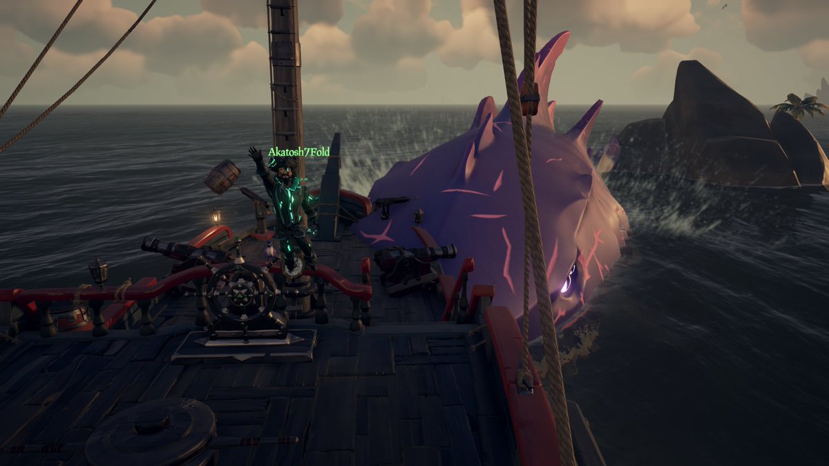 Akatosh18's tweet photo. @SeaOfThieves Not sure if this is one of the new pets or not but we have had this megalodon stuck at Old Faithful Island for 20 minutes. https://t.co/5swYbaMYk7
