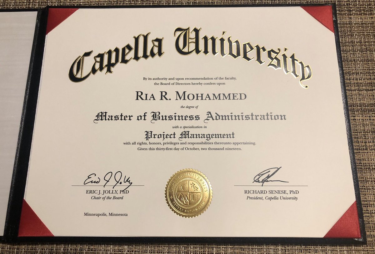 Riri_nyc's tweet photo. Iβm so proud of myself. What a long and tedious journey but I got my MBA and it was all worth it in the end!!! #feelingachieved @CapellaU https://t.co/ryXgKfOTB6
