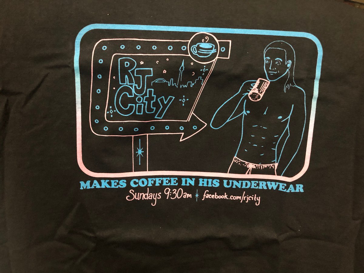 Benaconda's tweet photo. I don't drink coffee nor enjoy waking up early but I still got this @RJCity1 shirt from @PWTees -  #RetailTherapy #RealTherapy https://t.co/pKaTY03YOs