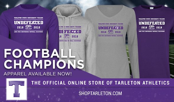 TarletonState's tweet photo. Back to Back Undefeated LSC Conference Champs!
Get your gear now: https://t.co/BGnzqegBZC
#TarletonGear https://t.co/gI69fwjAeW
