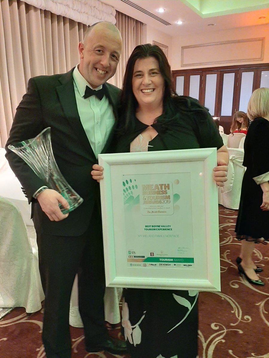 meathtourism's tweet photo. Winners at Meath Business & Tourism Awards in Dunboyne Castle last night included Hinterland Festival Kells (Outstanding Festival), My Ireland Family Heritage (Best Tourism Experience) & Meath Beo (Small Business Tourism Initiative - with David Gilroy Chair Boyne Valley Tourism). https://t.co/kjIygBtMAL