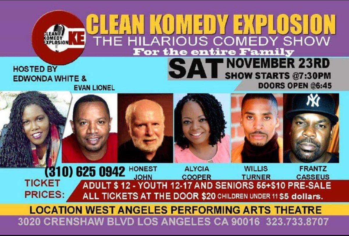 EdwondasWorld's tweet photo. #CleanKomedyExplosion Saturday Nov. 23rd #HealingWithLaughter #OneStageAtATime https://t.co/qLeYhNE71H
