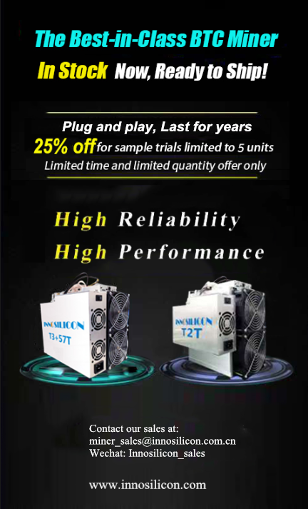 innosilicon's tweet photo. Five-day promotion till 20th Oct.,2019 with 25% off our online price for BTC miner sample trials limited to 5 units per customer. Limited time and limited quantity offer only
https://t.co/ckTCDAiFSf 
miner_sales@innosilicon.com.cn
WhatsApp:+86 13296537259
Wechat:Innosilicon_sales https://t.co/BFHduDDpZj
