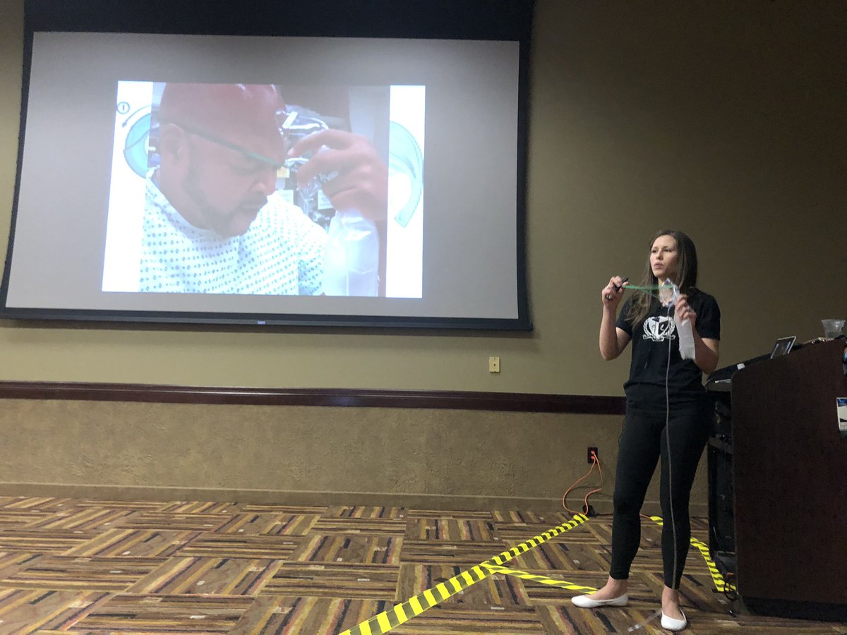 amerelman's tweet image. Kristin Ireland: Patients in respiratory distress can generate inspiratory flow rates of up to 120 l/min. Putting an NRB at 15 l/min on a patient in distress is not even close to meeting their needs. Must max out flow and add high flow nasal cannula.
@FOAMfrat #WEMSA2019