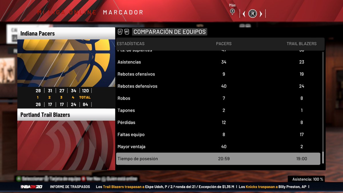 GMPortlandCPN's tweet photo. Derrota ante los de indiana, que estuvimos siempre al tran tran, pero probando opciones de anotación... @LigaPhoenix2k #ligaphoenix2k #NBA2K20 #jailblazers https://t.co/HrB9L9jaJp