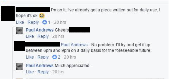 RealFogartyLee1's tweet photo. Here we have Paul Andrews discussing with an online abuser what to post. Andrews denied ever communicating with this person in court. Name removed as hes been arrested and charged with the abuse on behalf of Andrews. #freehorace https://t.co/f3TYD4RbgW