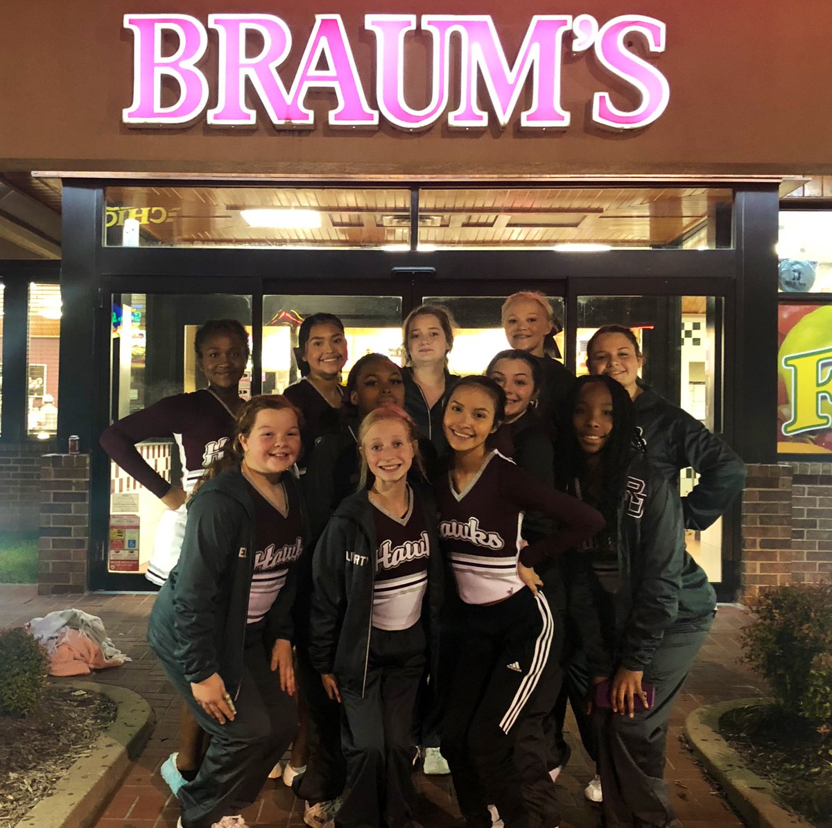 mrsjohnsonROHS's tweet photo. What do you do when your bus breaks down after a game? Get more Braum’s! Very proud of these JV cheerleaders for representing Red Oak well while we waited for our new bus. #weareredoak #rocheer https://t.co/h5bkWNfZ0h