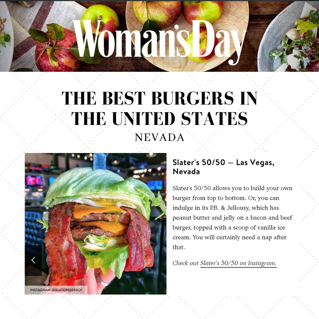 Slater's 50/50 Vegas (@slaters5050lv) on Twitter photo 🤯 THIS JUST HAPPENED. We are beyond excited and humbled to be named The Best Burgers in the United States.
.
👉bit.ly/womensdaybestb…
🙌<a href="/WomansDay/">Woman's Day</a> 🤯 THIS JUST HAPPENED. We are beyond excited and humbled to be named The Best Burgers in the United States.
.
👉bit.ly/womensdaybestb…
🙌<a href="/WomansDay/">Woman's Day</a>