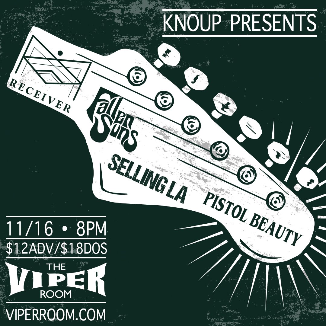 theVIPERroom's tweet photo. 💥Can’t wait for TONIGHT! @ReceiverBand, @FallenSunsMusic, @SellingLA &amp; @PistolBeauty take over The Viper Room! 
Tickets at https://t.co/WjAu2oFIdI! 🤘
.
#TheViperRoom #ViperAF #Hollywood #SunsetStrip #LA #WestHollywood #LiveMusic https://t.co/N7gCxtT0KS
