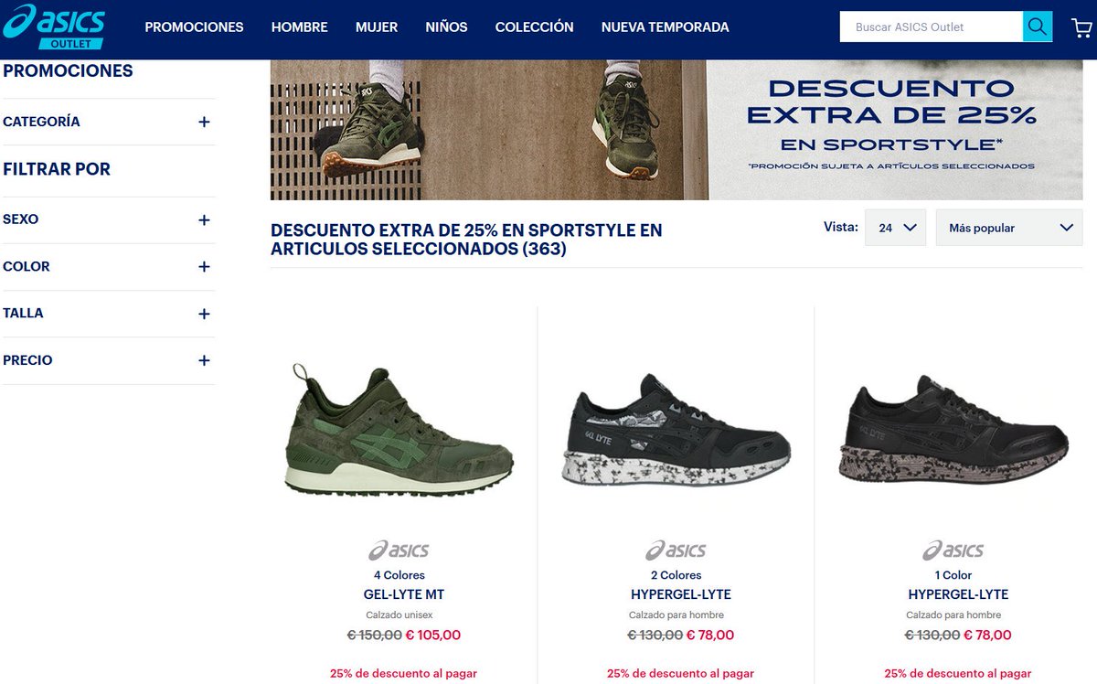 barato_lo's tweet image. ¡Ahora puedes renovar tu calzado con un 25% de descuento extra! ASICS Outlet ofrece increíbles ahorros en tus modelos favoritos Sportstyle, como la GEL-LYTE™, GEL-SAGA™ y otros
#asics #asicssma19 
tidd.ly/a76bc92