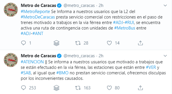 elestimulo's tweet photo. #Reporte16Nov El Metro de Caracas no estará prestando servicio comercial desde la estación Palo Verde hasta Sabana Grande este sábado. Igualmente informan que el servicio tiene restricciones su Línea 2 entre Las Adjuntas-Ruiz Pineda. https://t.co/Pxp7wGTIXd