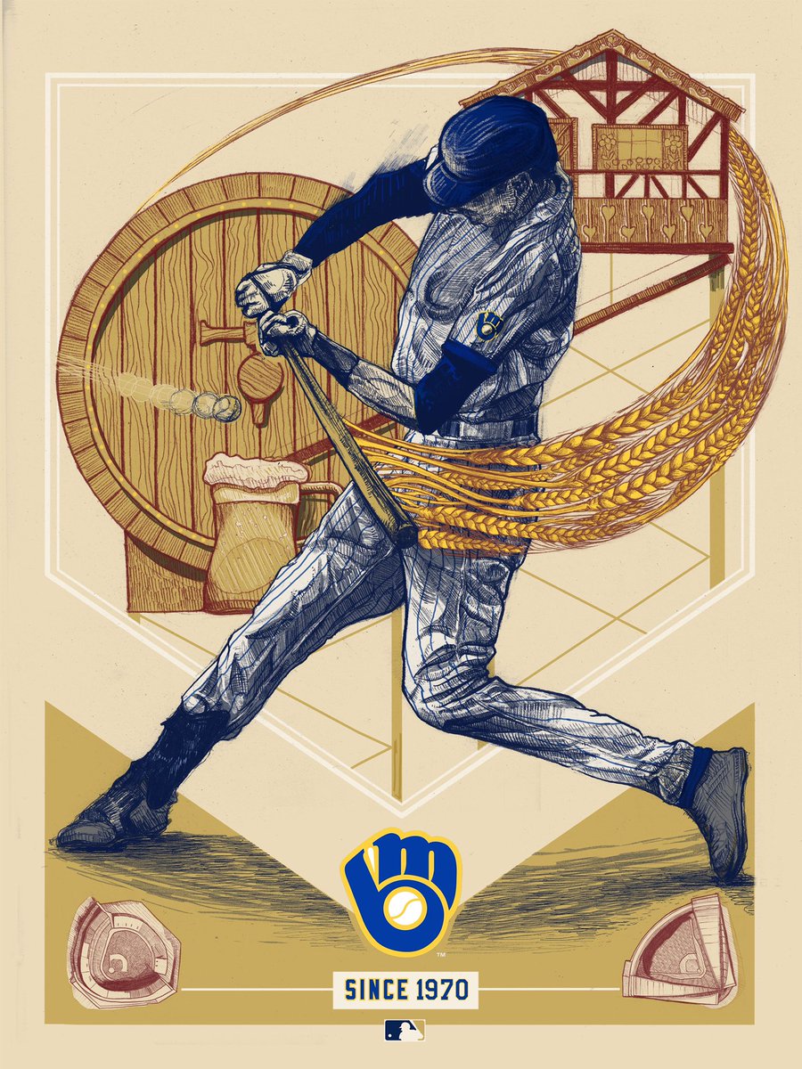 This killer Milwaukee Brewers print is by Jake Rathkamp (<a href="/GraphiteClub/">Drawing Studio</a>) and part of the newly opened official art show with <a href="/MLB/">MLB</a>. Pick this up and so much more online here: nineteeneightyeight.com/collections/mlb