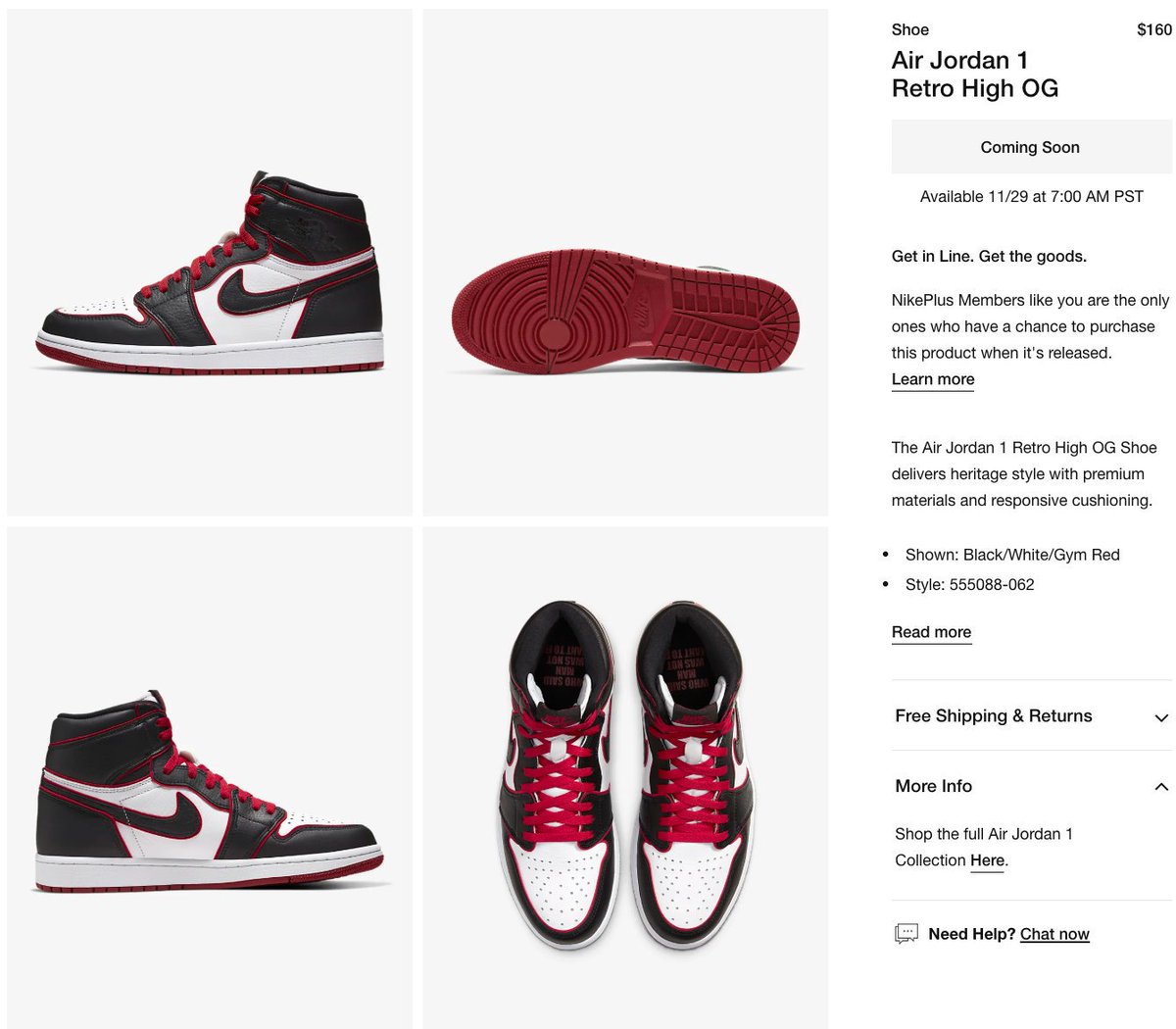 jordan 1 retro high og november 2019