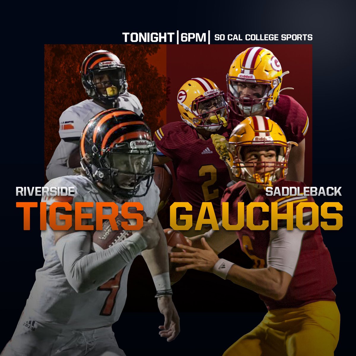 Big game tonight as #4 Saddleback hosts #1 Riverside at Mission Viejo HS. Come on out at 6pm. If you can’t come you can watch it live on So Cal College Sports youtu.be/gykgqkH2Jzg