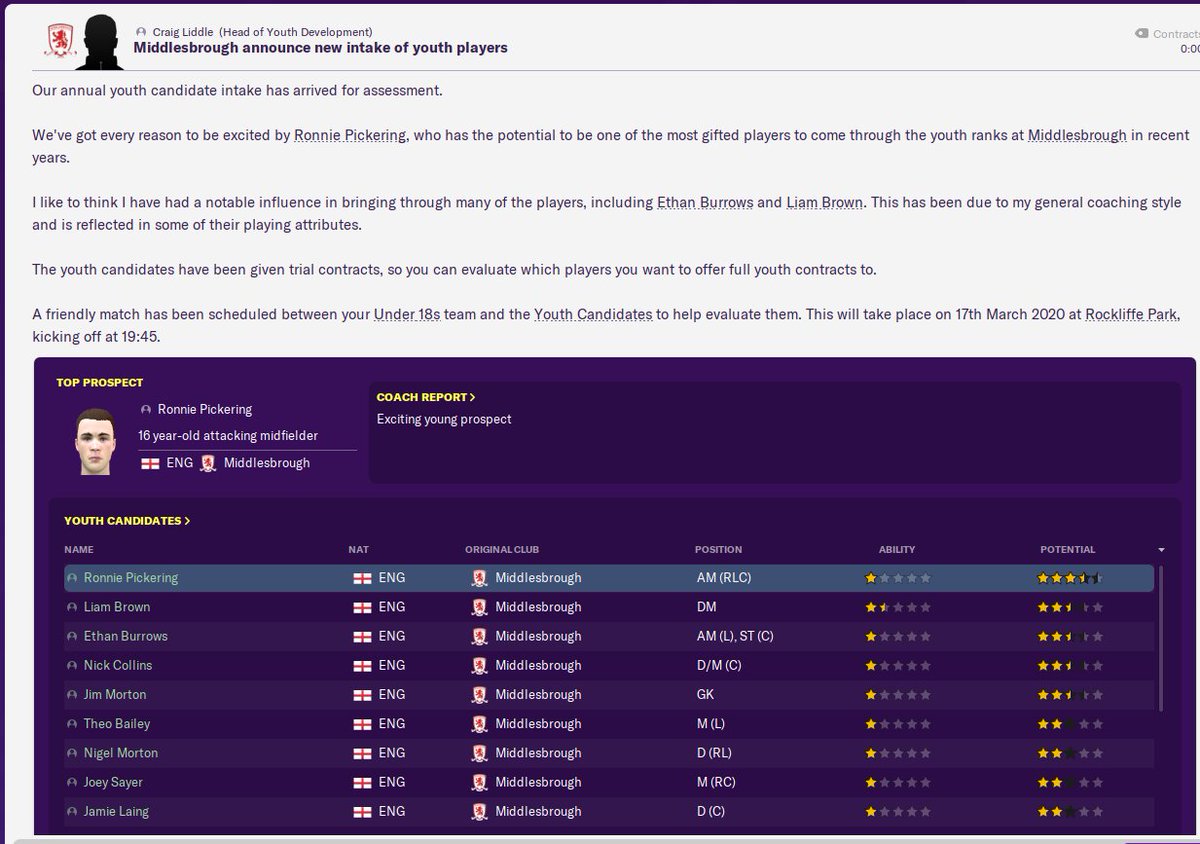 AlexHall27's tweet image. I have a youth candidate intake player called Ronnie Pickering.... #FM20Beta  #FM2020