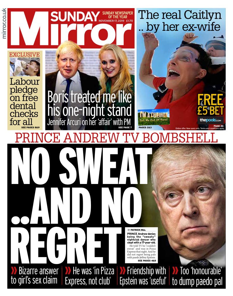 Neil Henderson On Twitter Sunday Mirror No Sweat And No Regret Tomorrowspaperstoday Princeandrew Newsnight