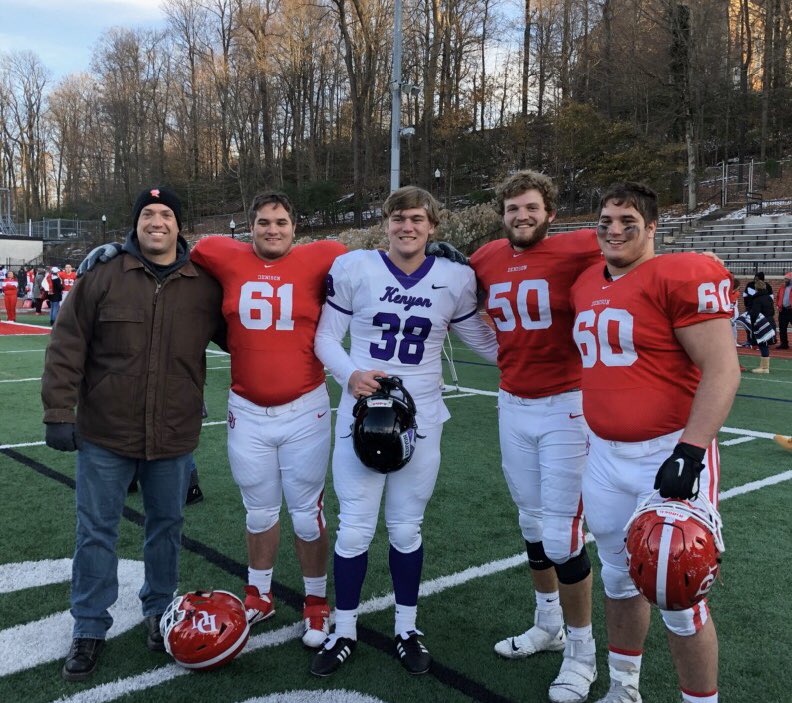 CoachStanyard's tweet photo. It was great to watch @_AHS_Football alums playing college football today. O-line represented by Brian, Sean, and Kevin, and honorary o-line member Willie (hint: he’s the kicker) #WorkWins https://t.co/olI0wKim17