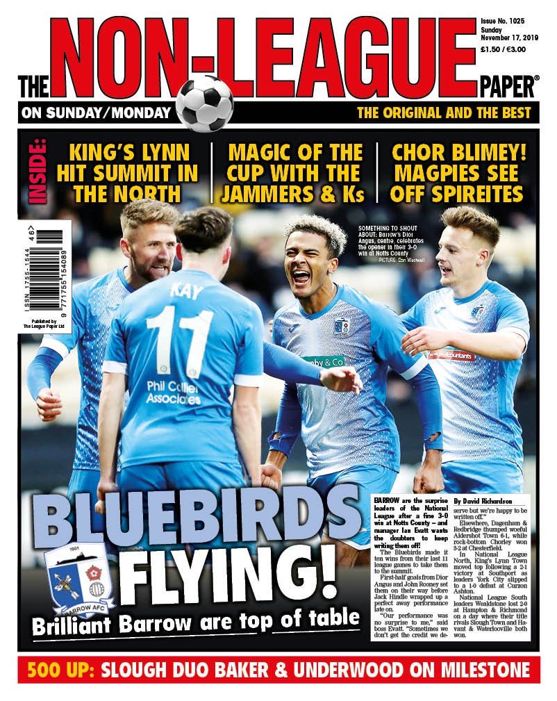 17Sport1's tweet image. Proper proud moment for us, we made the front of the @NonLeaguePaper ! @JomaSportUK and as for @BarrowAFC - absolutely magnificent again today #bluebirds #ourkitourtown #staylocalgofar