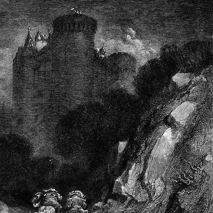 And more he said, though I cannot recall it,
Because my sight entirely was drawn
Toward the tower high, whose top is scorching,