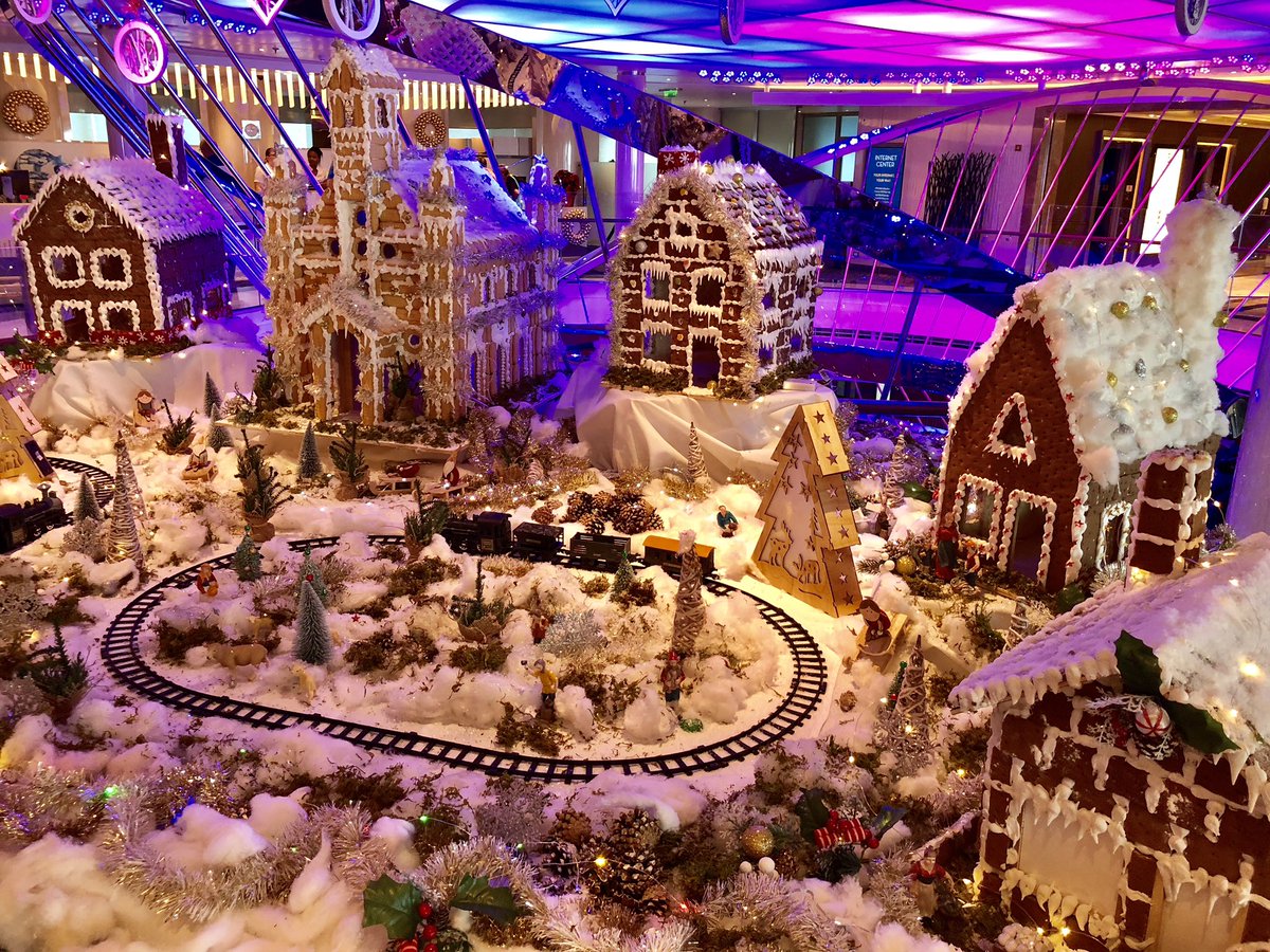 tobysaltzman's tweet photo. Inspiring gingerbread village aboard Holland America Statendam for Christmas holiday cruise last year. @HALcruises #Christmas #holiday #Caribbean #cruise #gingerbread #cookies #decorations #statendam #gingerbreadhouse https://t.co/UAhbC6KpSF