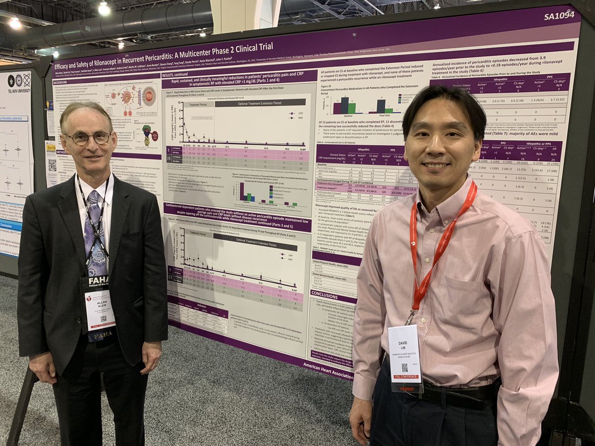 Allan L. Klein (@allanlkleinmd1) on Twitter photo Presenting Rilonacept final pilot poster at AHA with Dr Lin <a href="/ASE360/">American Society of Echocardiography</a> <a href="/CleClinicMD/">Cleveland Clinic MD</a> #AHA19 Presenting Rilonacept final pilot poster at AHA with Dr Lin <a href="/ASE360/">American Society of Echocardiography</a> <a href="/CleClinicMD/">Cleveland Clinic MD</a> #AHA19