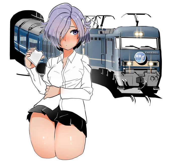 氷見ちゃんの太腿が気になって後ろの急行能登に気づかないファンアートです。#RAILWARS 