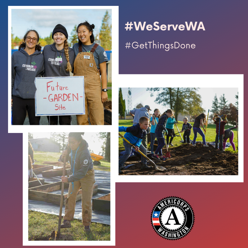 ServeWA's tweet photo. @ctfgrown  @AmeriCorps members broke ground on a new school garden. 36 volunteers constructed an ADA accessible path, built 9 raised garden beds, and planted 7 fruit trees. Great to see AmeriCorps and community members come together to #ServeWA and #GetThingsDone! https://t.co/gtiYxPnjwr