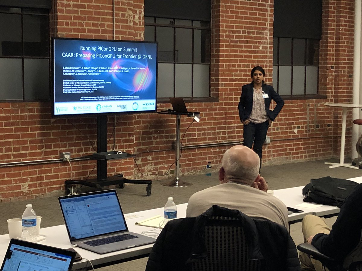 ArghyaC007's tweet image. First look at #PIConGPU (one of the CAAR projects for Frontier Supercomputer) baseline results on the @OLCFGOV #SummitSupercomputer presented by @sunitachandra29, at @OpenPOWERorg workshop. 

@Supercomputing @openPMD @HZDR_Dresden @psychocoderHPC @axccl @nicholasmalaya