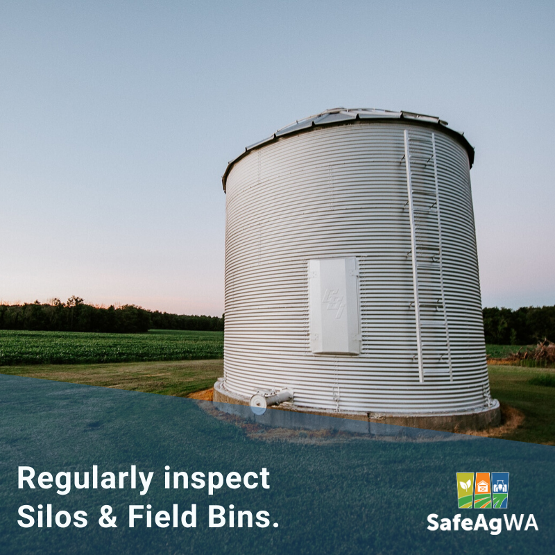 SafeAgWA's tweet photo. Regularly inspect Silo &amp; Field Bins for structural damage, rust and metal fatigue. 

Access ladders and hatches are secured to prevent unauthorized access.

Lastly, ensure that confined space entry procedures are followed when entering.

#farmsafety #agriculturewa #safeagwa https://t.co/nSvppaiZbc