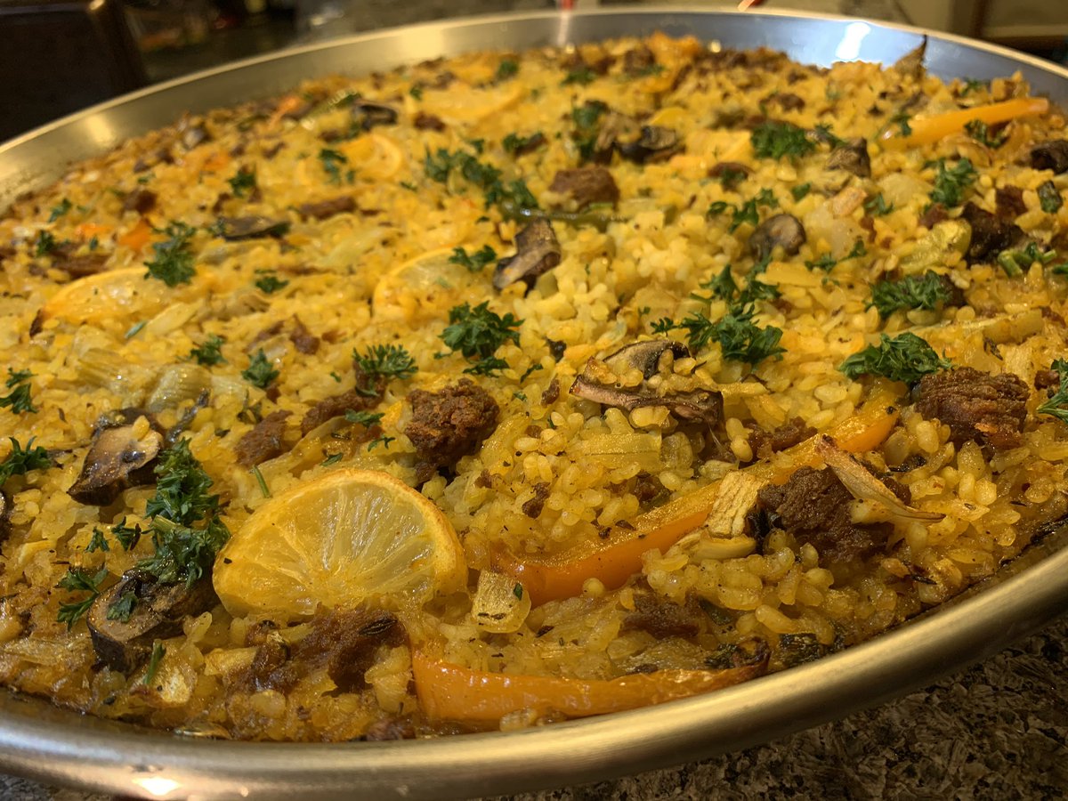 I made Paella tonight with no evil foods chorizo, mushrooms, artichokes, and bell peppers 