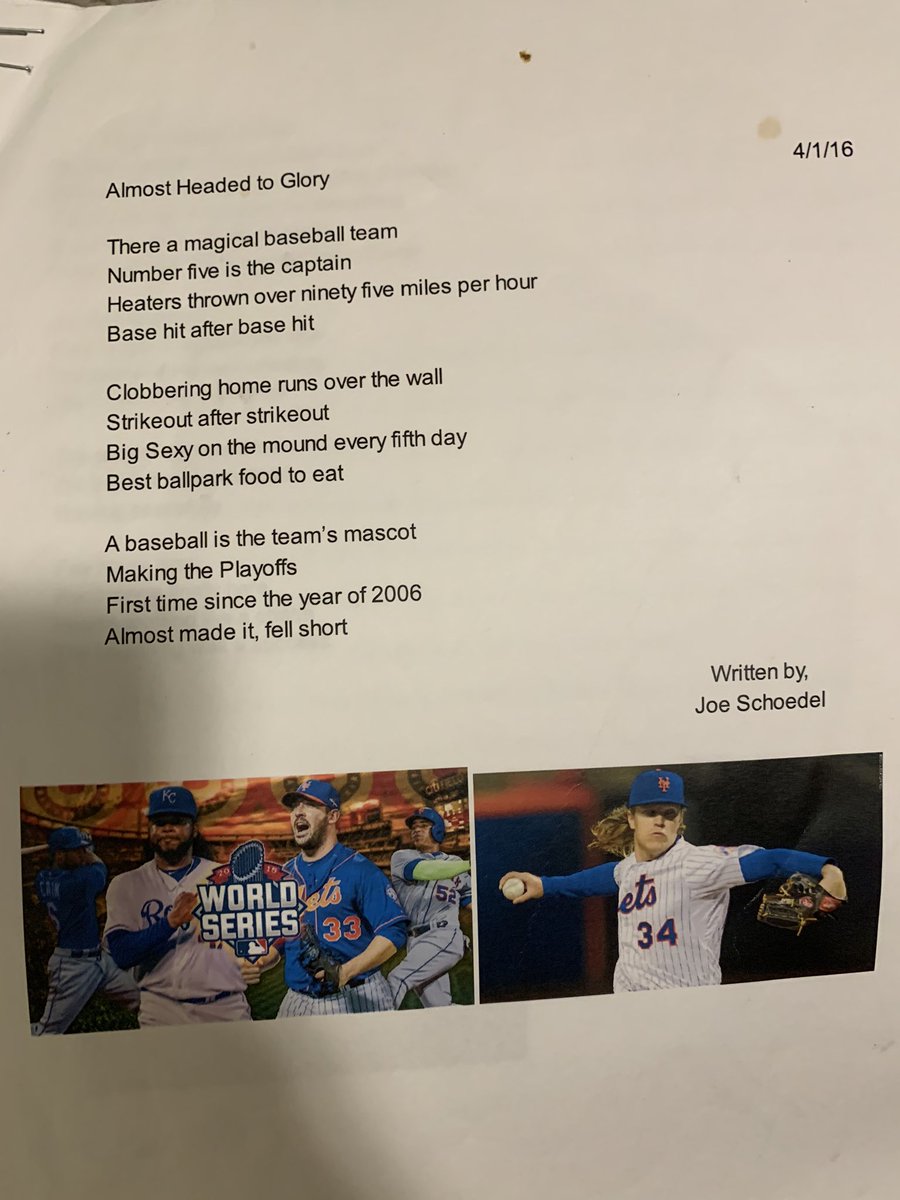 jsc19999's tweet photo. I like to share my @Mets poem I wrote the following year after our magicial year in 2015. This was for a high school assignment. I just pulled this out didn’t realize I still had it. #Mets2015 #Retweet https://t.co/l9ThBVhiL2