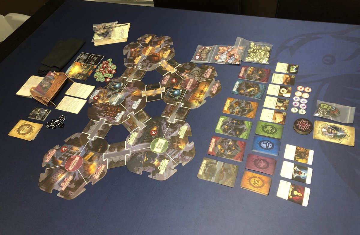BCboardgamers's tweet photo. [Ryan] I’ve been a big fan of #ArkhamHorrorCardGame for a long time, and now I’m finally trying out #ArkhamHorror3rdEd @FFGames 
Are Jenn and I destined to succeed, or go insane trying?! Wish us luck. https://t.co/CMmLtE6Tt6