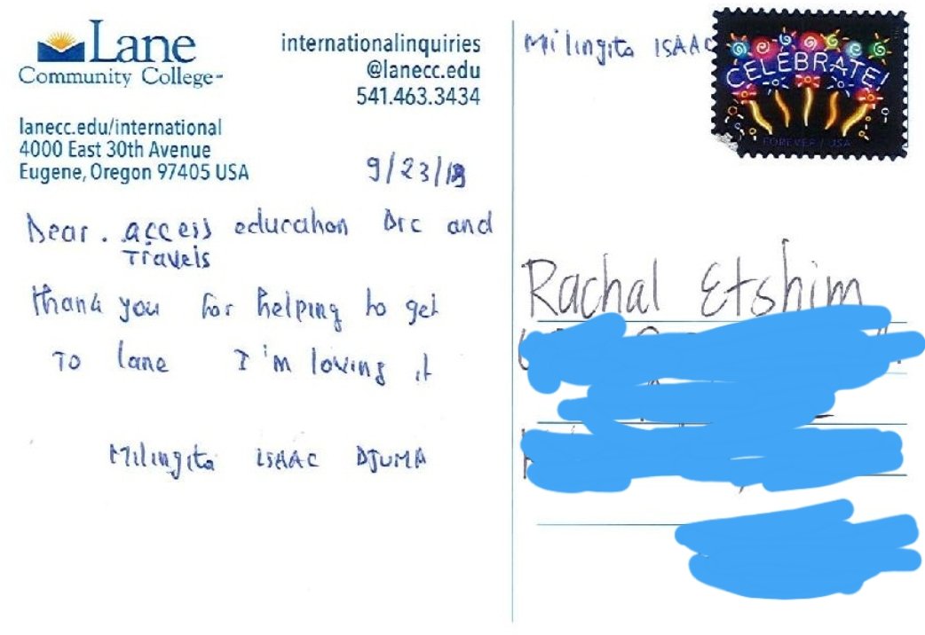 AccessEducatio2's tweet image. Carte postale de l'un des nos étudiants à Lane Community College. Intl ed# Global shaper#