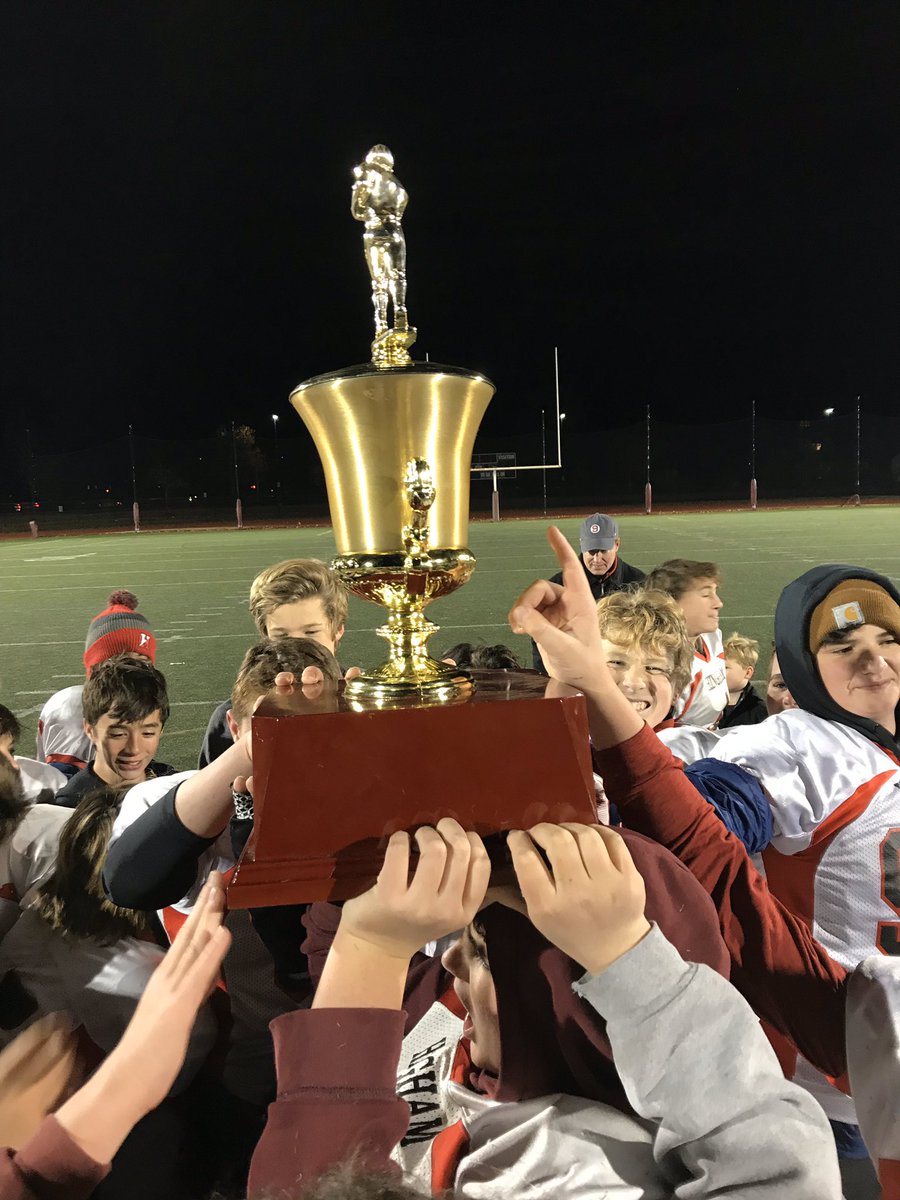 Congratulations to the Raiders 8th grade team winning the border battle with Weymouth 38-20 and bringing the Founders Cup back to Hingham! #hingham #YouthFootball <a href="/hinghamfootball/">Hingham Football</a> #lastgame #weymouth #proud