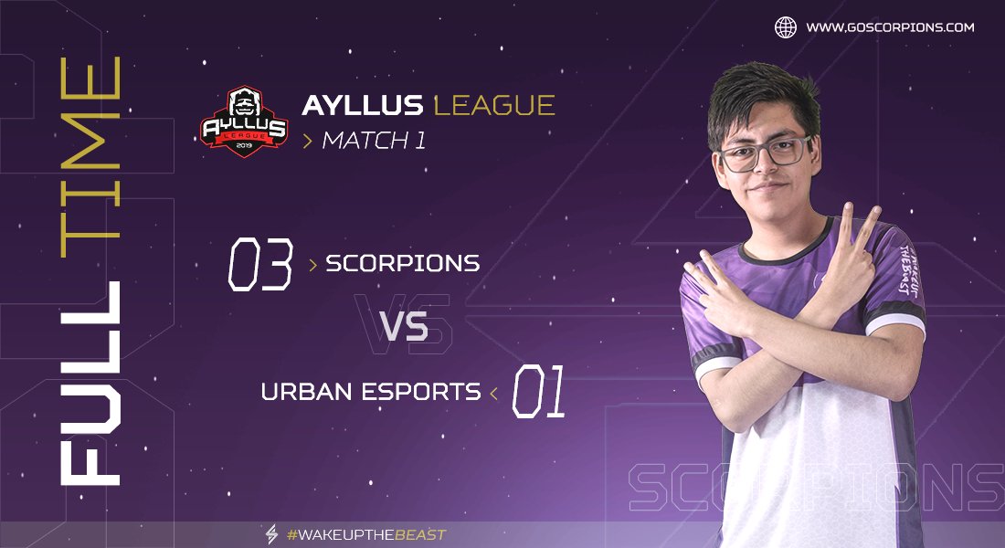 🦂 | #Victoria
🗡️ | @Liga_Ayllus
📰 | 3 - 1

Réplica en 3...2...1... VA! 🎤

Dijeron que el veneno no les iba a afectar. 
Y al igual que en la ESGO el veneno fue mortal.

Nos llevamos el encuentro ante @UrbanEsportsGG 🦂🔥

MVP: <a href="/JRelo99/">Relo</a> 🏅

#WakeUpTheBeast
