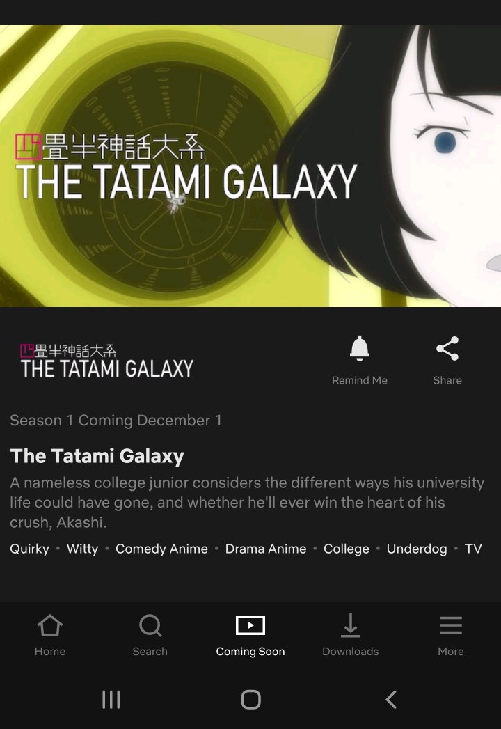 weeabob's tweet image. BRO WHO GIVES A SHIT ABOUT DISNEY+ TATAMI GALAXY IS COMING TO NETFLIX