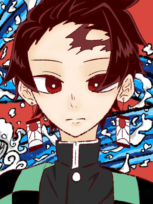 牛乳さんがTwitterに投稿した竈門炭治郎(鬼滅の刃)のイラスト。