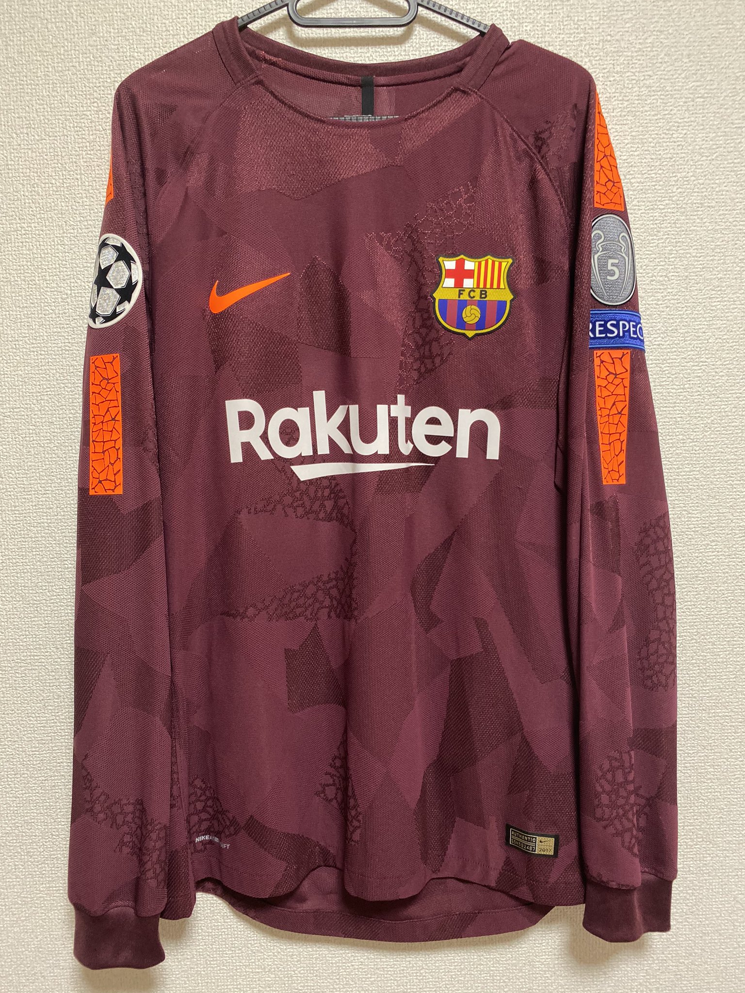 17/18 バルセロナ　ピケ　選手支給　NIKEオフィシャル長袖ユニフォーム 17/18 バルセロナ ピケ 選手支給 NIKEオフィシャル長袖