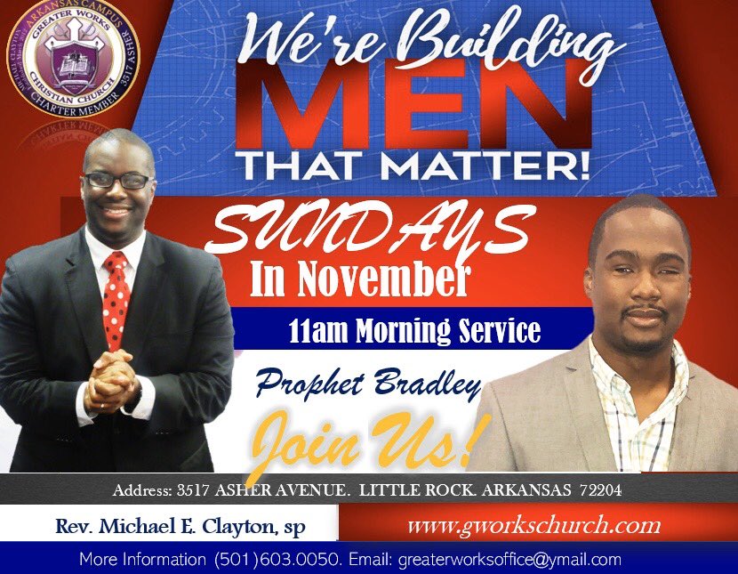 LadyCClayton's tweet photo. It’s Men’s Month at Greater Works. We’re building men that matter! We Invite You to join us each Sunday at 11:00am. You are always Welcome at The City we call Greater!
#MensMonth #Brotherhood #BuildingMenThatMatter #BoysToMen #Life2019 #GreaterWorks #GWCC https://t.co/pbhf6U6iXb