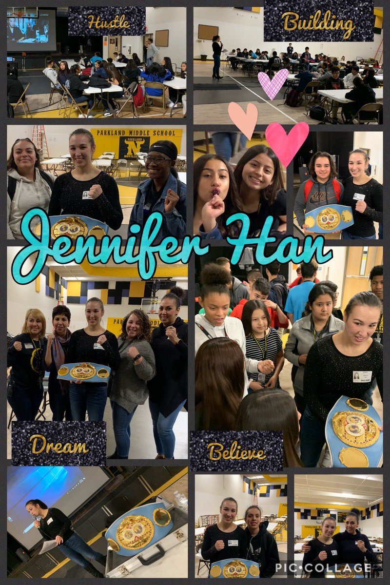 egomezram's tweet photo. Jennifer Han IBF World Champion 🥊 reminded Novilleros to Stay STRONG 💪🏼 To be Positive and to Never Give up... we are United 🖤💛 #unstoppable #believeinyourself #haveadream ⁦@reynahustles⁩ ⁦@ParklandMS⁩ 😎 https://t.co/w0MAKzcxln